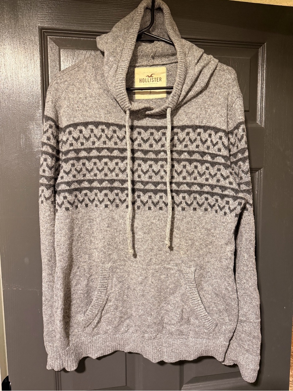 Hollister Light Gray Hooded Fair Isle Pullover